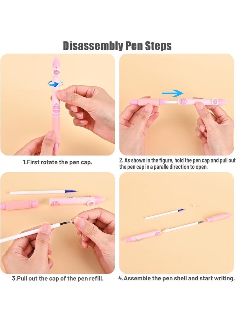 8 Pcs Erasable Gel Pens, Blue Ink Pens, Cute Retractable Pen with Eraser, 0.5mm Fine Point, Quick Dry Gel Ink Pen, Easy to Use, 4 Different Pattern, for Crossword Puzzles and Making Plans - Image 5