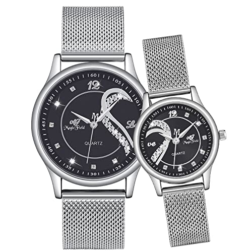 ManchDa Valentine's Day His & Her Watches - Silver Couple Gift Pair - Image 1