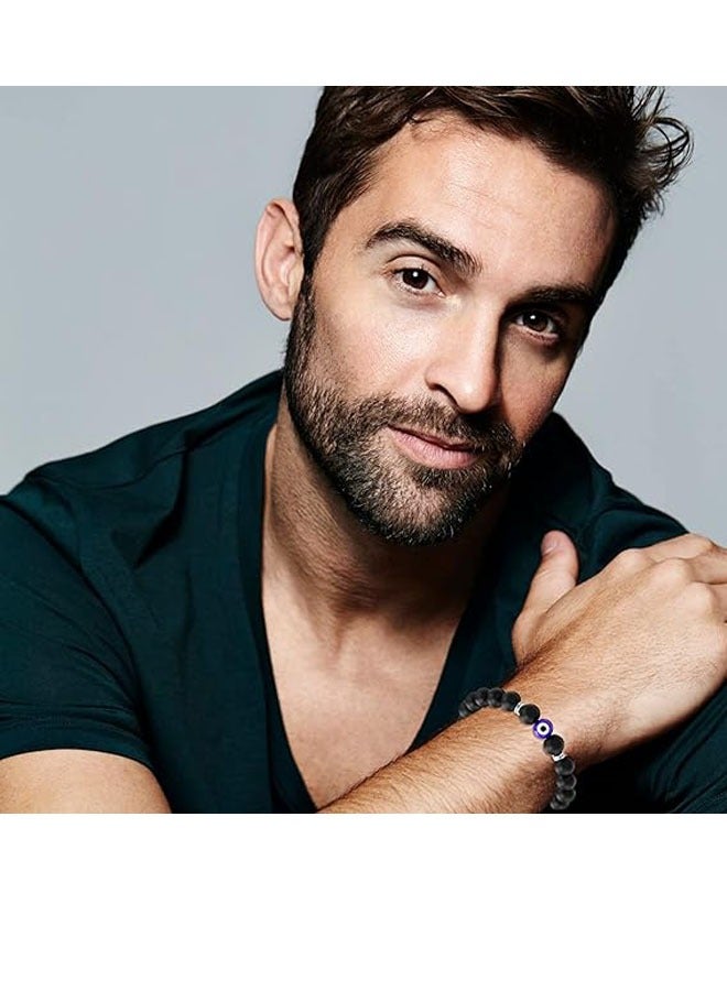 سوار عين الشر للرجال سوار من الحجر الطبيعي لحماية الحظ السعيد للأولاد باللون الأسود - Image 4