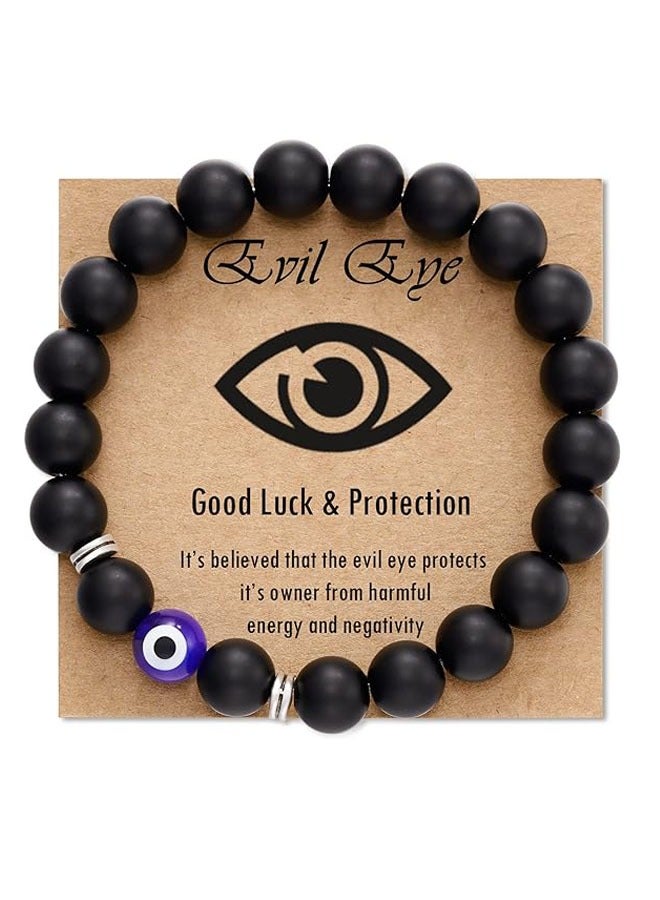 سوار عين الشر للرجال سوار من الحجر الطبيعي لحماية الحظ السعيد للأولاد باللون الأسود - Image 1