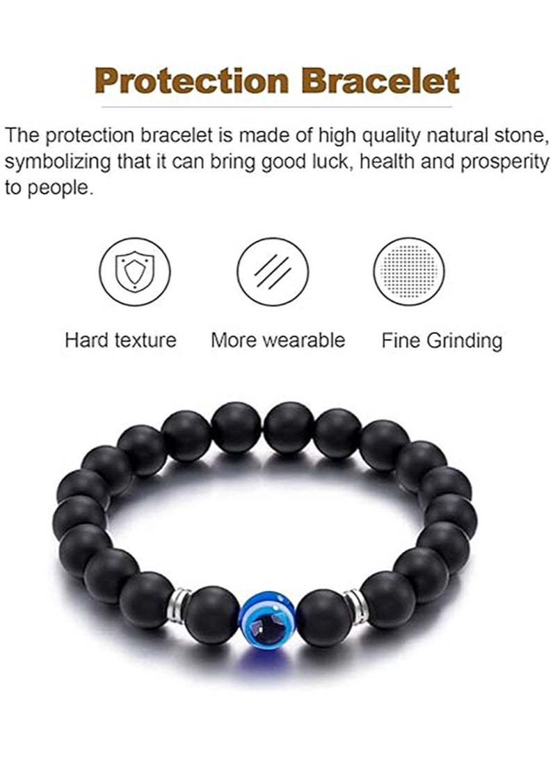 سوار عين الشر للرجال سوار من الحجر الطبيعي لحماية الحظ السعيد للأولاد باللون الأسود - Image 5