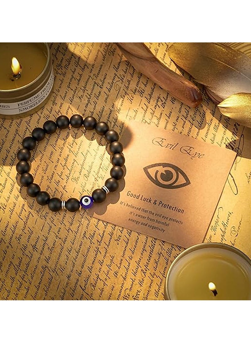 سوار عين الشر للرجال سوار من الحجر الطبيعي لحماية الحظ السعيد للأولاد باللون الأسود - Image 3
