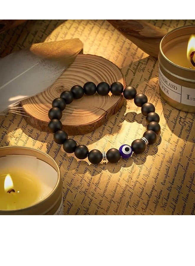 سوار عين الشر للرجال سوار من الحجر الطبيعي لحماية الحظ السعيد للأولاد باللون الأسود - Image 2