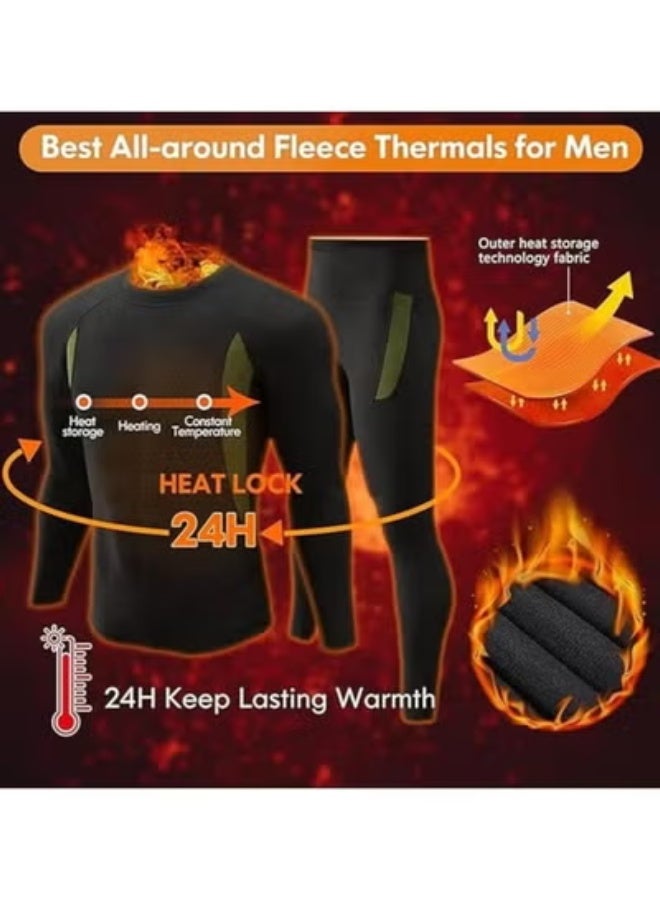 "Men's Thermal Underwear Set with Merino Wool Lining - Windproof Hunting Base Layer  Desert Safaris & Winter Camping | Moisture-Wicking, Odor-Resistant Black Gear (Top & Bottom)" - Image 4