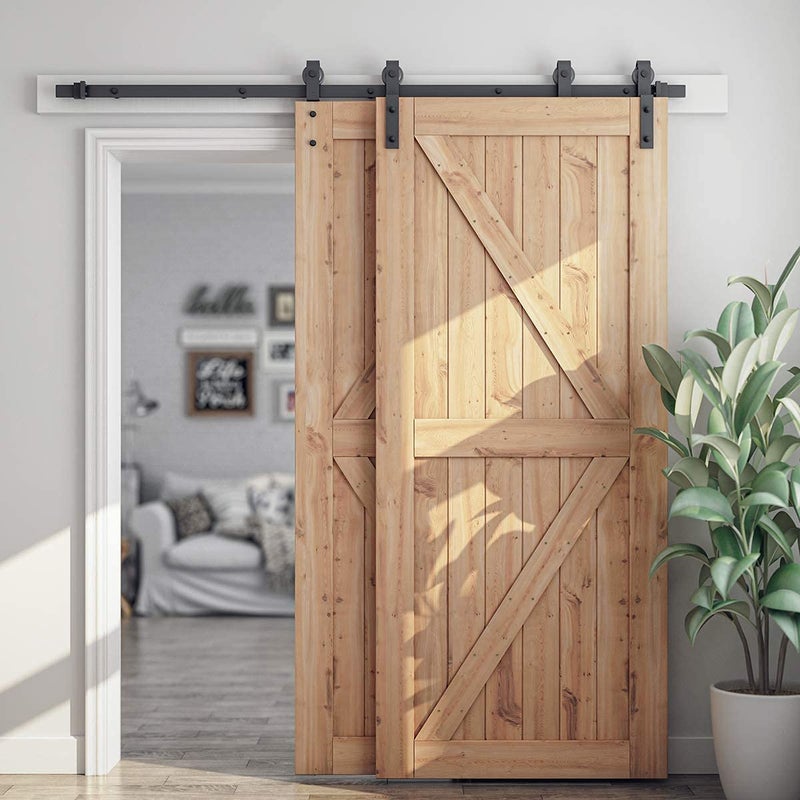SMARTSTANDARD 6.6 Feet Bypass Sliding Barn Door Hardware Kit - for Double Wooden Doors-Single Track - Smoothly & Quietly - Easy to Install-Fit 67" Opening - Image 2