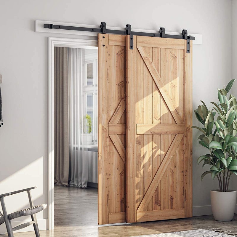 SMARTSTANDARD 6.6 Feet Bypass Sliding Barn Door Hardware Kit - for Double Wooden Doors-Single Track - Smoothly & Quietly - Easy to Install-Fit 67" Opening - Image 3