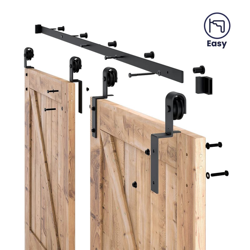 SMARTSTANDARD 6.6 Feet Bypass Sliding Barn Door Hardware Kit - for Double Wooden Doors-Single Track - Smoothly & Quietly - Easy to Install-Fit 67" Opening - Image 5