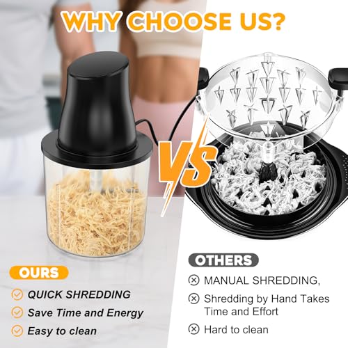 TURNRISE Electric Chicken Shredder Tool 250W Multifunctional PresstoOperate Meat Shredder Tool with Large Capacity Meat Grinder for Chicken Breast Meats Fruits Vegetables Nuts Black - Image 3