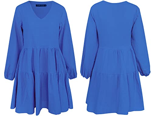 FANCYINN Long Sleeve Shift Tunic Dress Ruffle Swing Babydoll Juniors Mini Tiered Dress with Pockets Dark Blue M - Image 5