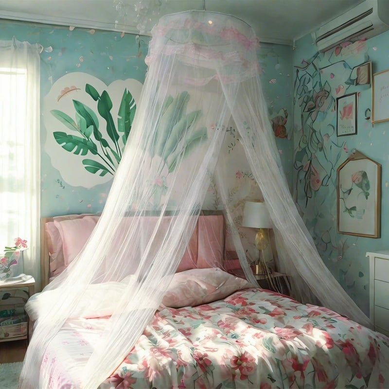 Eimilaly Lace Bed Canopy Mosquito Netting Princess Bed Canopy for Girls Room Decor WhiteSingle Door