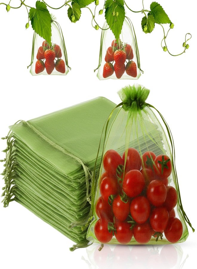 KQNBI 100Pcs Fruit Protection Bags 4x6inch Fruit Tree Netting Mesh Bag Green Fruit Netting Cover with Drawstring Fruits Protector Pest Barrier Organza Bags for Garden Protection Small Fruits Vegetable Plant - Image 1
