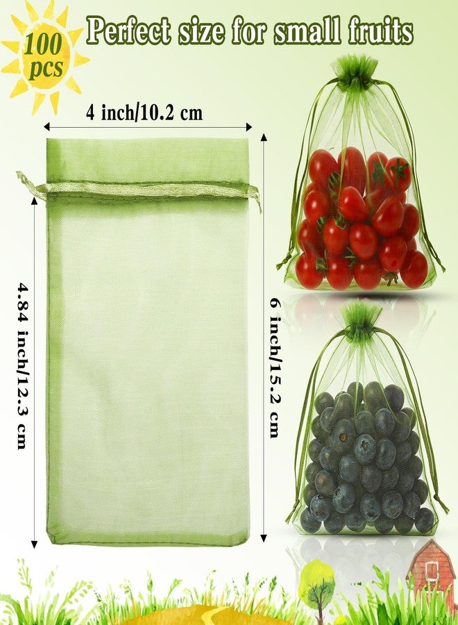 KQNBI 100Pcs Fruit Protection Bags 4x6inch Fruit Tree Netting Mesh Bag Green Fruit Netting Cover with Drawstring Fruits Protector Pest Barrier Organza Bags for Garden Protection Small Fruits Vegetable Plant - Image 3