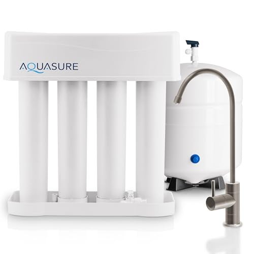 Aquasure Premier 4-Stage RO Reverse Osmosis Under Sink Drinking Water Filtration System | Removes 99% of Contaminants | 75 GPD, Leak-Proof, Quick Change Filters, with Tank & Brushed Nickel Faucet - Image 1