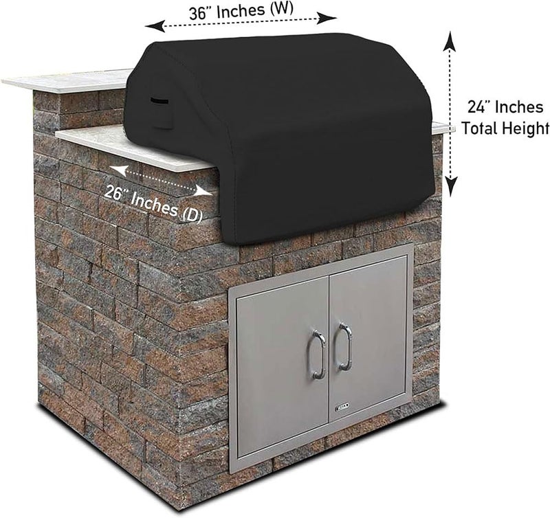 Covers & all Built-in Outdoor Grill Cover, Durable Heavy Duty 18 Oz Waterproof Cover Tuff Material with Air Pocket & Elastic for Snug Fit (36" W x 26" D x 24" H inches, Black) - Image 2