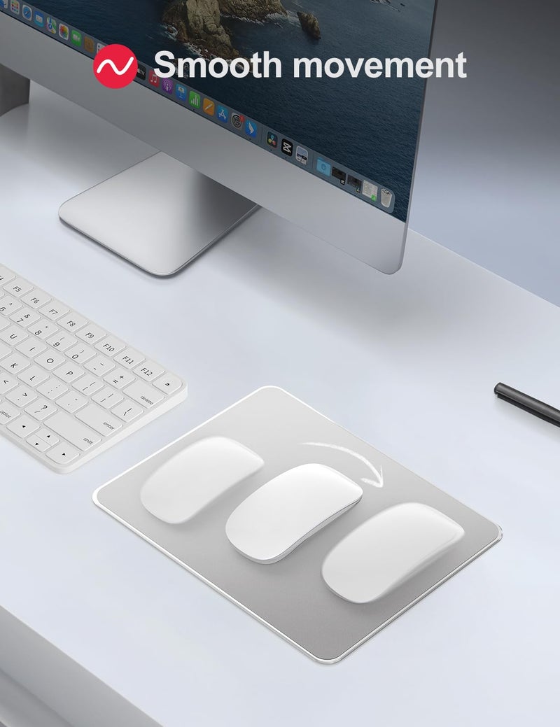 VAYDEER Hard Silver Metal Aluminum Mouse Pad Mat Smooth Magic Ultra Thin Double Side Mouse Mat Waterproof Fast and Accurate Control for Gaming and Office(Small Silver 9.05X7.08 Inch) - Image 4