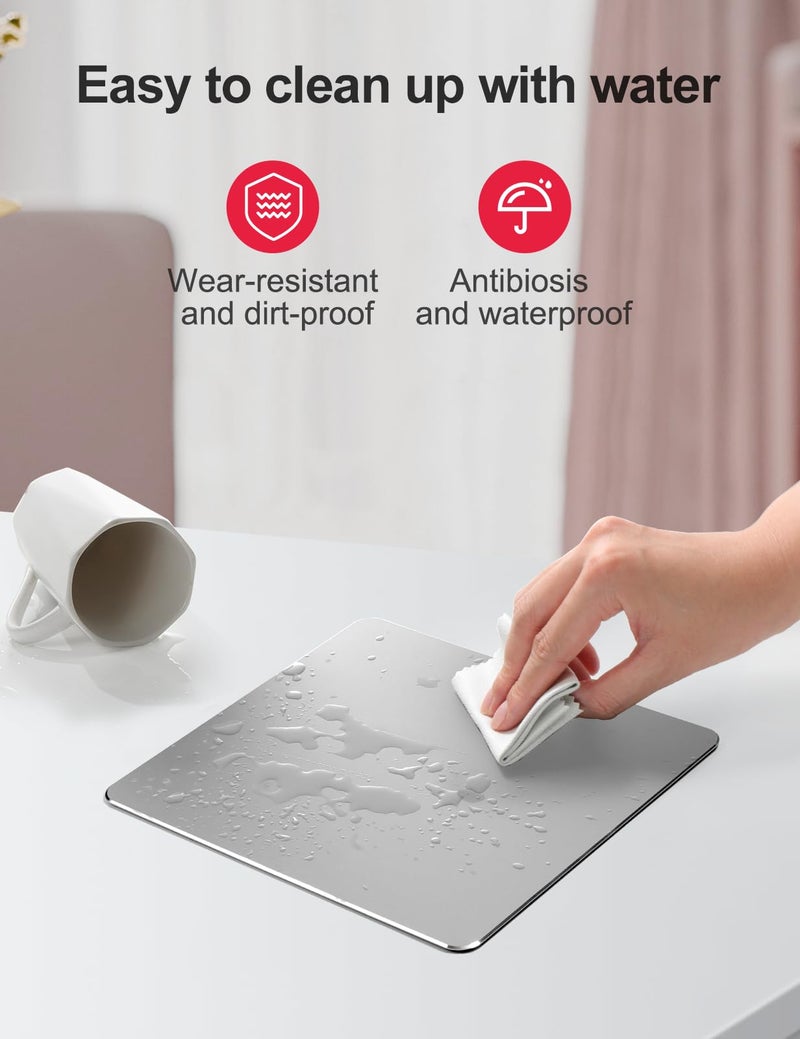 VAYDEER Hard Silver Metal Aluminum Mouse Pad Mat Smooth Magic Ultra Thin Double Side Mouse Mat Waterproof Fast and Accurate Control for Gaming and Office(Small Silver 9.05X7.08 Inch) - Image 3
