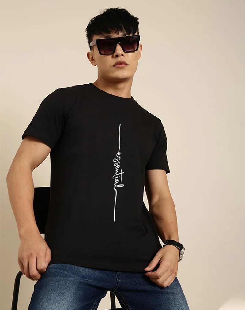 جوفن تيشيرت أسود كبير الحجم للرجال