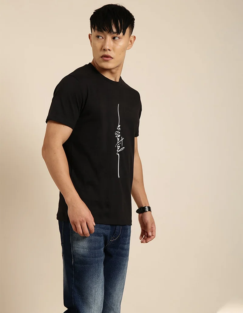 جوفن تيشيرت أسود كبير الحجم للرجال