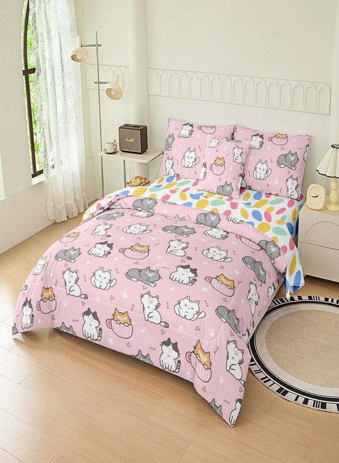 Bodhi Girls Cats Bedding Sets Twin,Twin Bedding Sets for Girls Super Soft Microfiber All Season Kids Cats Comforter Twin - Image 5