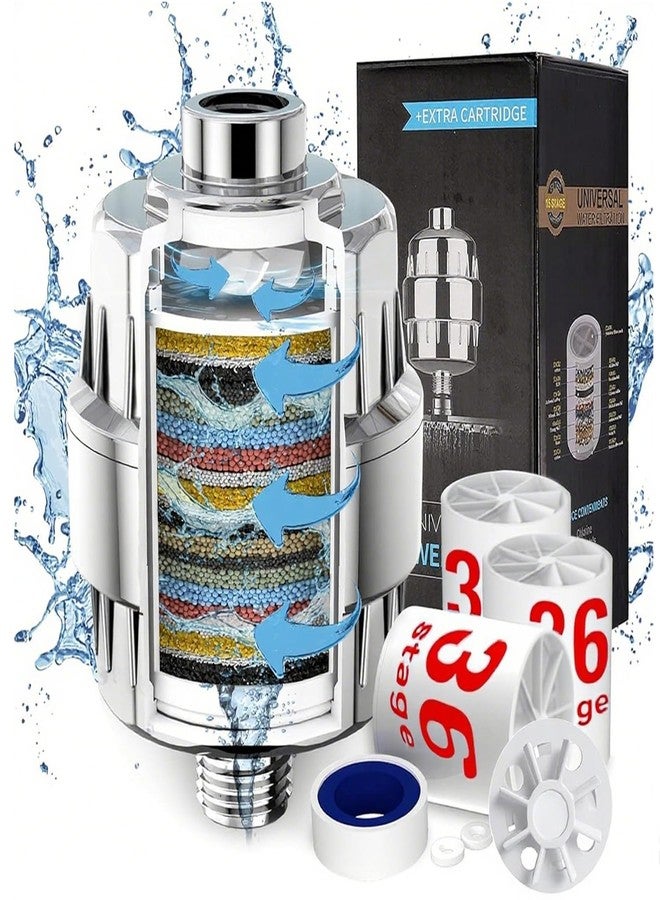 36 Stage Shower Filter with Vitamin C E for Hard Water with 3 Cartridges, High Output Universal Shower Head Water Softener Filter to Remove Itchy Skin, Dandruff and Eczema with - Image 1