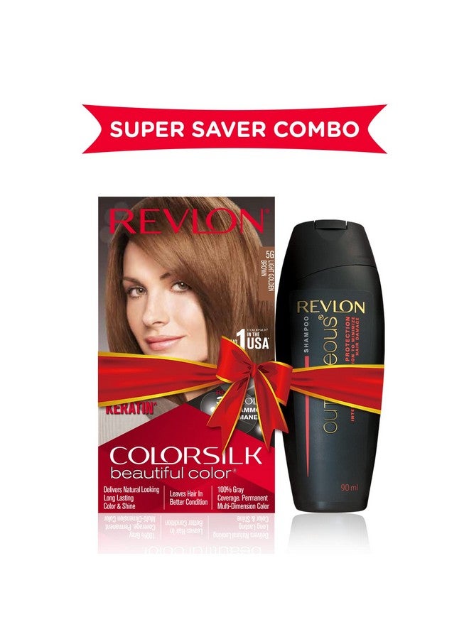 Revlon Colorsilk Hair Color With Keratin - 5G Light Golden Brown - (With Outrageous Shampoo 90 Ml) (3S10978F36721354) - Image 2