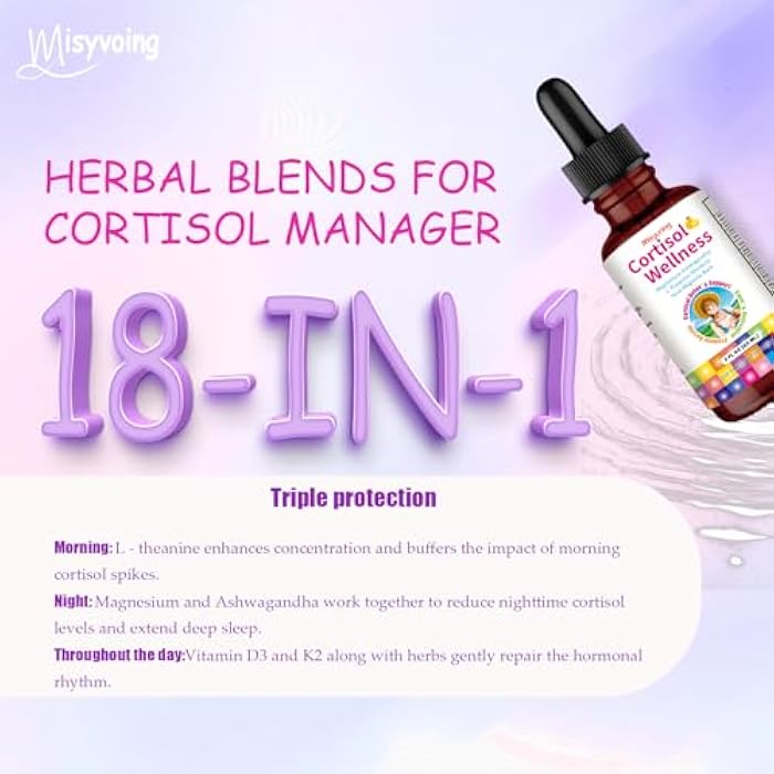 Misyvoing Cortisol Supplement Drops, 18-in-1 Cortisol Detox w. Magnesium Glycinate&Ashwagandha, L-Theanine, Phosphatidylserine, Hormone Balanced for Women, Mood Focus, Promote Seep - Image 2