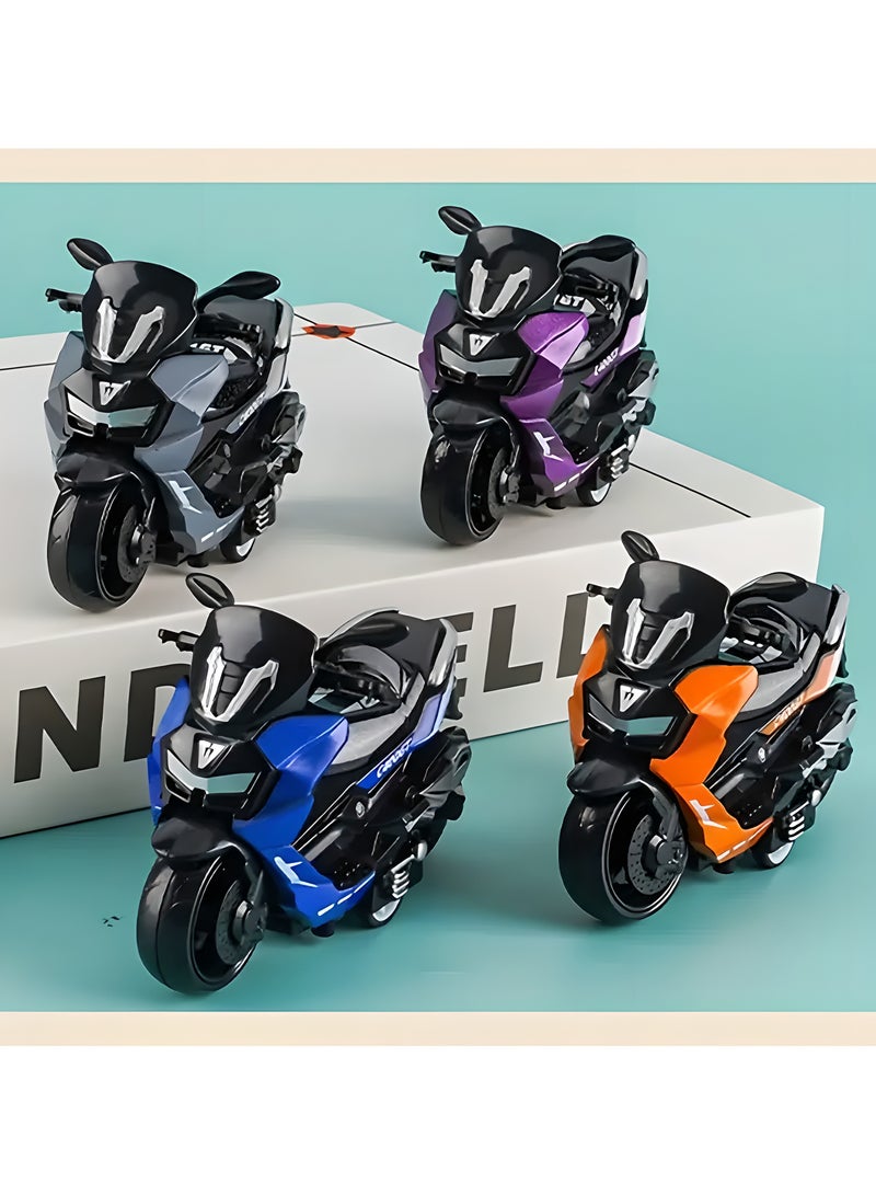 LIXADA 4pc Alloy Motor Scooter Toy, Wind-Up Simulation Motorcycle with Rear Seat, Movable Handlebar, Cool Scooter Model for Kids Collectible Display Ideal for Birthday, Party Gifts, Ideal choice for Gifts for Kids Age 3+ (Blue/Green/Purple/Gray)  - Image 1