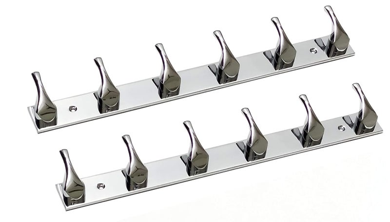 QUISTAL QUISTAL Premium Glossy 6 Pin Clothes Towel Keys and Robe Hook Rail Wall Door Bedroom Bathroom Trunk Hook Silver Pack of 2  - Image 1