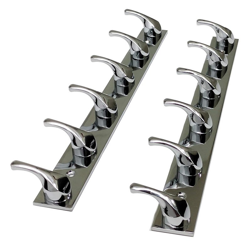 QUISTAL QUISTAL Premium Glossy 6 Pin Clothes Towel Keys and Robe Hook Rail Wall Door Bedroom Bathroom Trunk Hook Silver Pack of 2  - Image 2