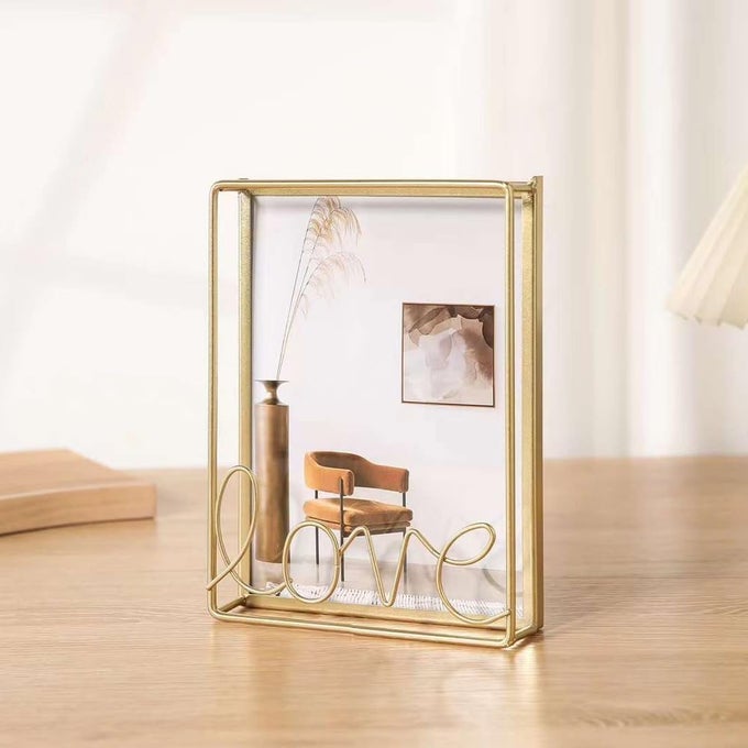 PENNY WISE | TRENDING SLIM GOLD METAL PHOTO FRAME | WALL & TABLE | DURABLE & TARNISH RESISTANT GOLD | ECO FRIENDLY METAL | CLASSY LOOKING DESK ACCESSORY | HOME & OFFICE DECOR | SINGLE PIECE (LOVE)