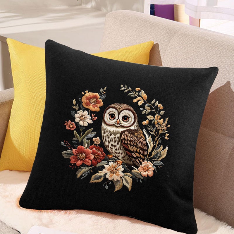 FONNUY Embroidery Kit for Beginners, Owl Flowers Pre-Stamped Pattern Kits for Adults with Hoop, Easy to Follow Color Thread Needlework, 8'' Hoop (Black) - Image 3