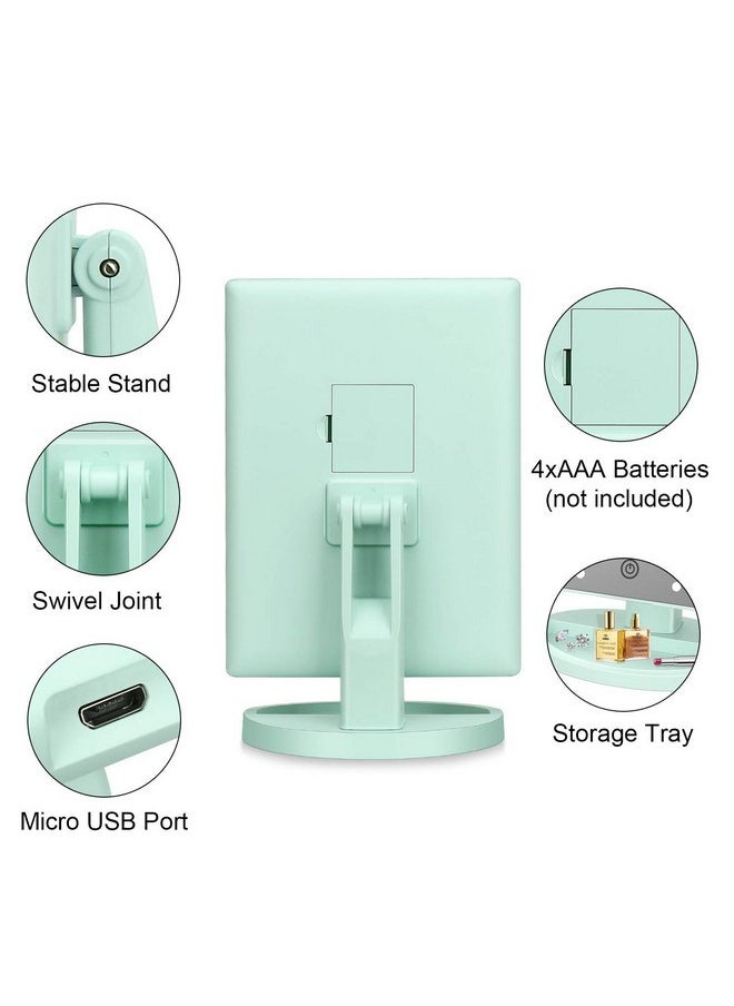 DeWEISN - Tri-Fold Lighted Vanity Mirror With 21 Led Lights, Touch Screen And 3X/2X/1X Magnification, Two Power Supply Mode Make Up Mirror,Travel Mirror (Green) - Image 1
