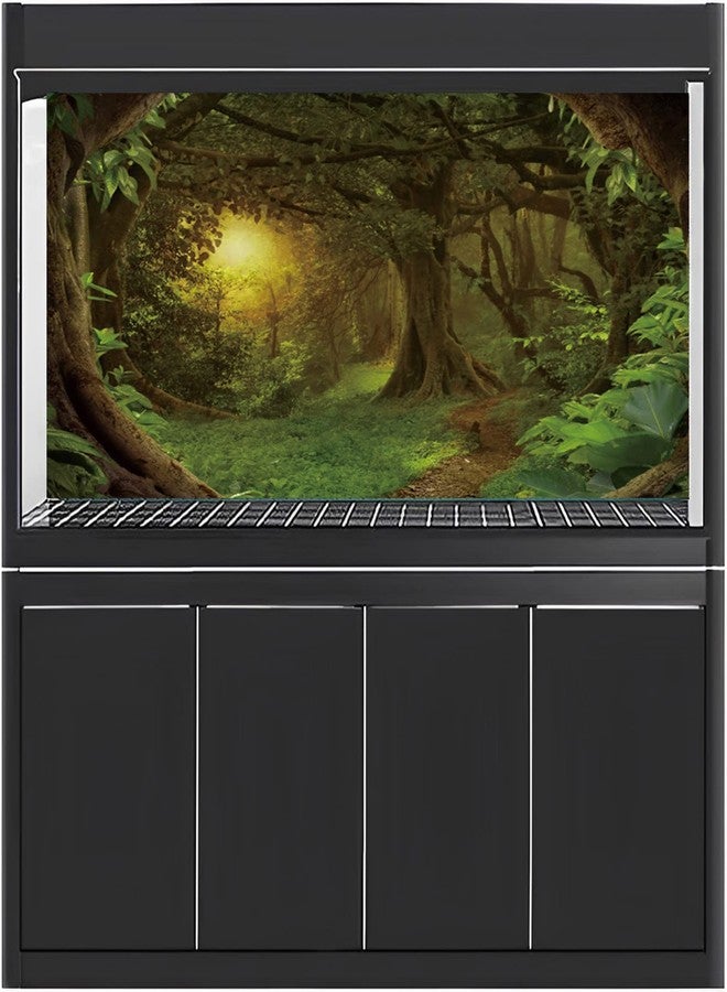 AWERT 24x12 inches Psychedelic Forest Terrarium Background Dim Old Trees Woodland Reptile Habitat Background Green Rainforest Aquarium Background Vinyl Background - Image 3
