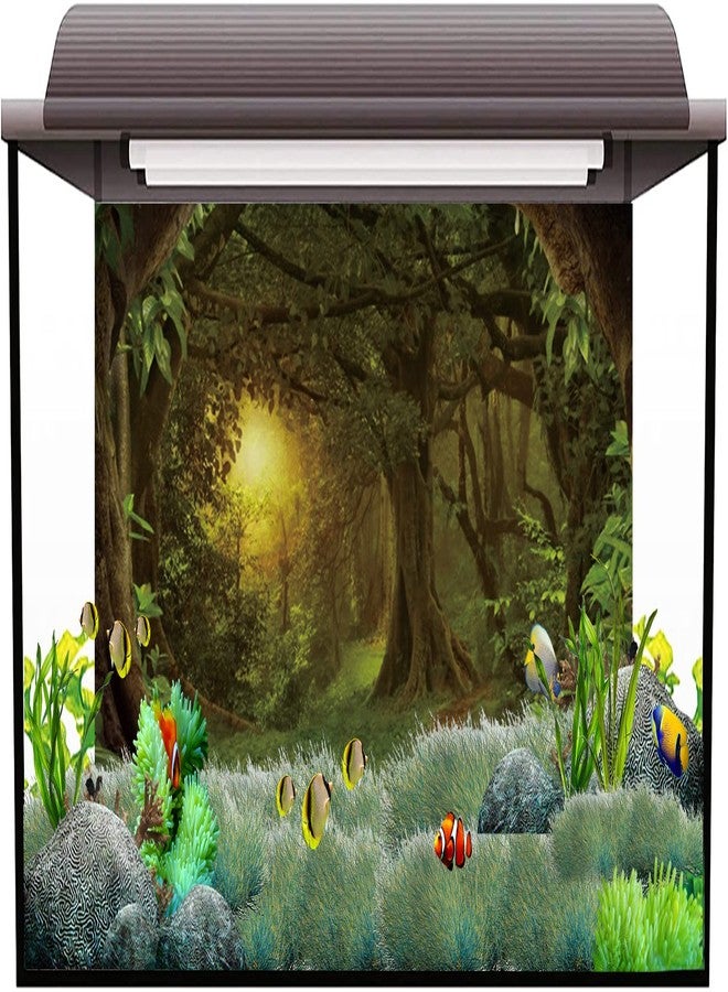 AWERT 24x12 inches Psychedelic Forest Terrarium Background Dim Old Trees Woodland Reptile Habitat Background Green Rainforest Aquarium Background Vinyl Background - Image 2