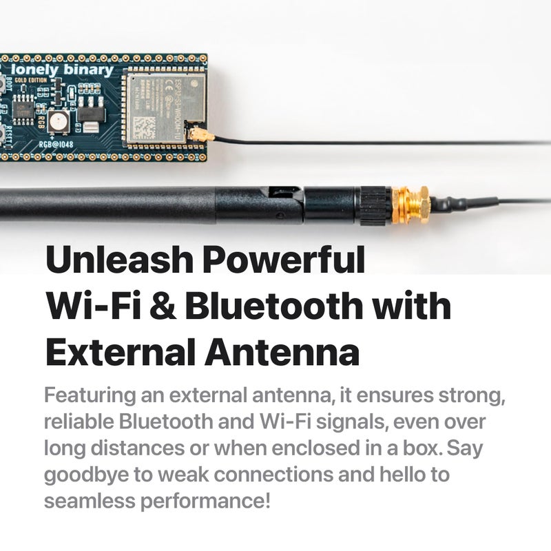LONELY BINARY لوحة تطوير لوني ثنائية ESP32-S3 إصدار ذهبي 16MB فلاش 8MB PSRAM مزدوج USB-C هوائي IPEX واي فاي بلوتوث لمشاريع Arduino IoT، MicroPython و ESP-IDF N16R8 (16MB + هوائي إصدار ذهبي) - Image 2
