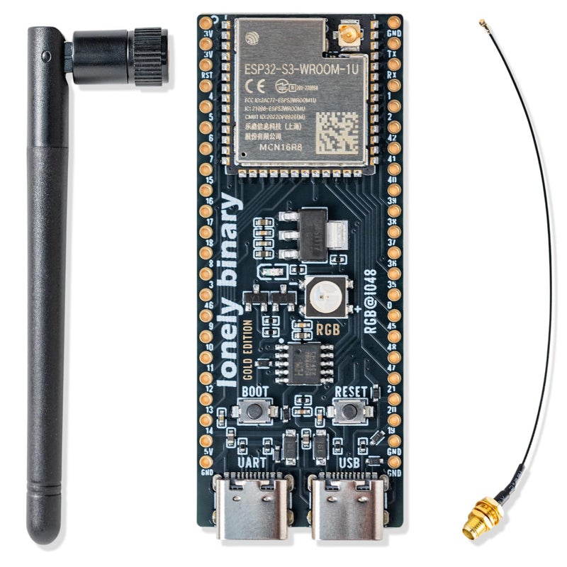 LONELY BINARY لوحة تطوير لوني ثنائية ESP32-S3 إصدار ذهبي 16MB فلاش 8MB PSRAM مزدوج USB-C هوائي IPEX واي فاي بلوتوث لمشاريع Arduino IoT، MicroPython و ESP-IDF N16R8 (16MB + هوائي إصدار ذهبي) - Image 1