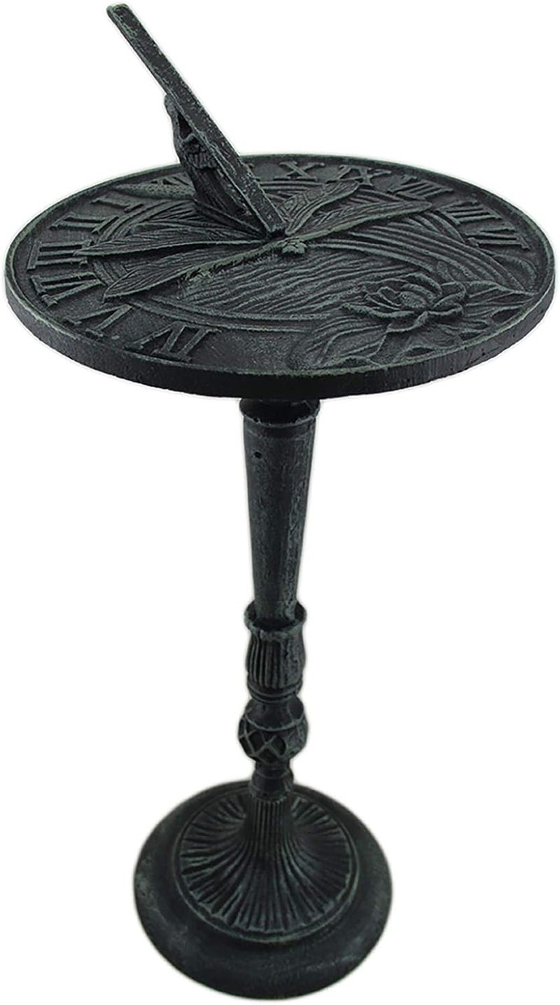 UD Verdigris Finished Cast Iron Dragonfly Sundial with Pedestal - Image 1