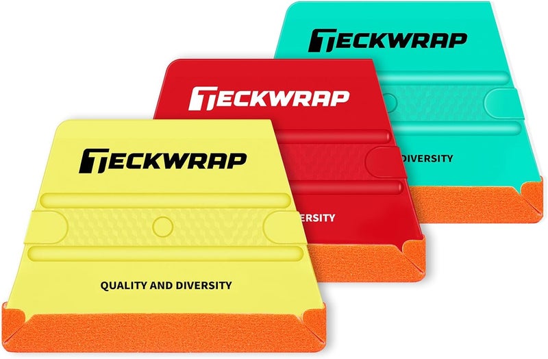 TECKWRAP Felt Squeegee for Vinyl Wrap, Pro Car Wrap Tool Kit with 3 Hardness Levels (Soft/Medium/Hard), Trapezoid Shape, Premium Felt Edge (Yellow 40A / Green 50A / Red 60A) - Image 1