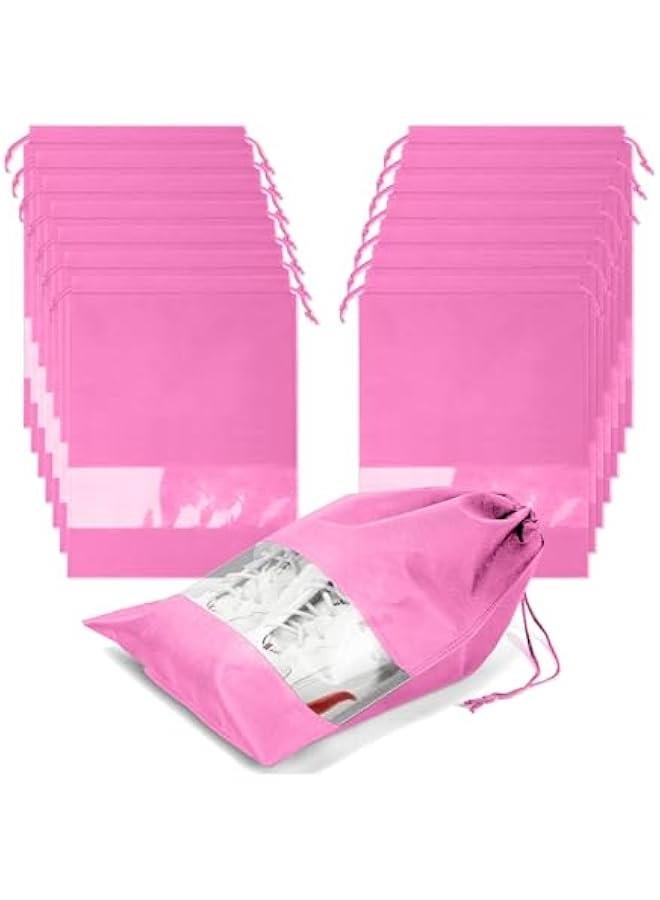 HOOKOR 15PCS Travel Shoe Bags Non-Woven Storage With Rope for Men and Women Large Shoes Pouch Packing Organizers - 17.3 X 12.6, Pink(22-5) - Image 1