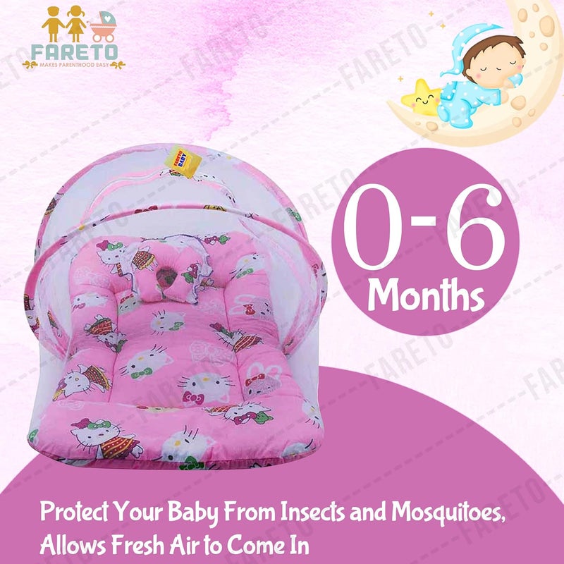 Fareto Born Baby Combo of 1 Mosquito Net Bed and 4 Plastic Changing Diapers Mat/Massage Mat/Protection Mat(0-6 Months)(Pink Teddy) - Image 4