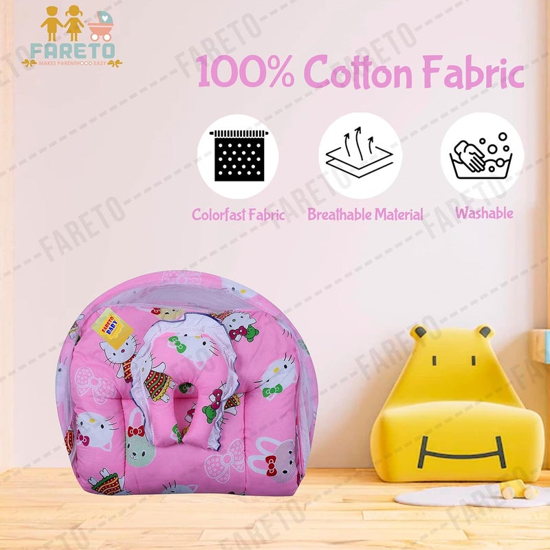 Fareto Born Baby Combo of 1 Mosquito Net Bed and 4 Plastic Changing Diapers Mat/Massage Mat/Protection Mat(0-6 Months)(Pink Teddy) - Image 5