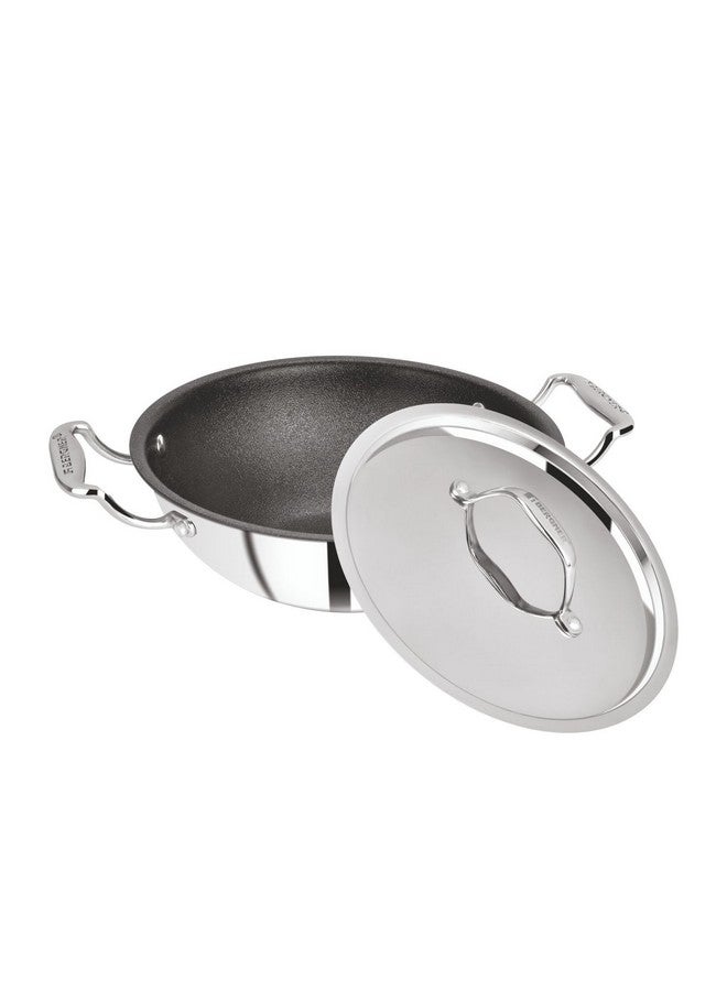Bergner Hitech-Peek Triply Stainless Steel Kadai/Indian Wok with Steel Lid, 20 cm, Non Stick Performance Coating, Induction Bottom, Gas Ready, Metal Spatula Friendly - Image 1