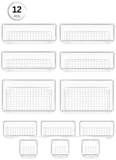 Generic Drawer Dividers Organizer Set of 12 Pieces Clear Plastic Drawer Organizing and Storage Bins For Makeup Jewelry Dresser Office And Kitchen Bliss  - Image 1