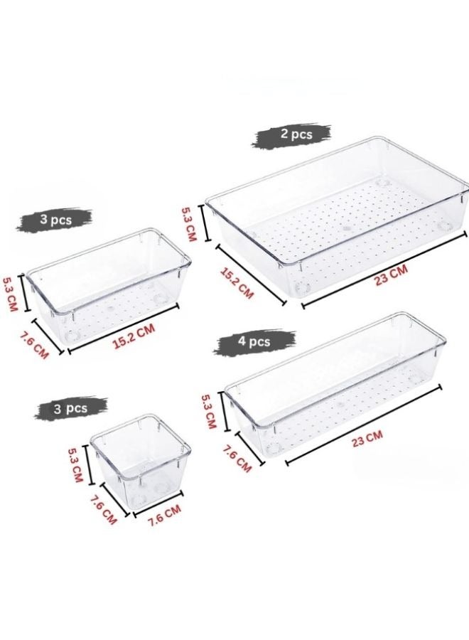 Drawer Dividers Organizer Set of 12 Pieces Clear Plastic Drawer Organizing and Storage Bins For Makeup Jewelry Dresser Office And Kitchen Bliss  - Image 2