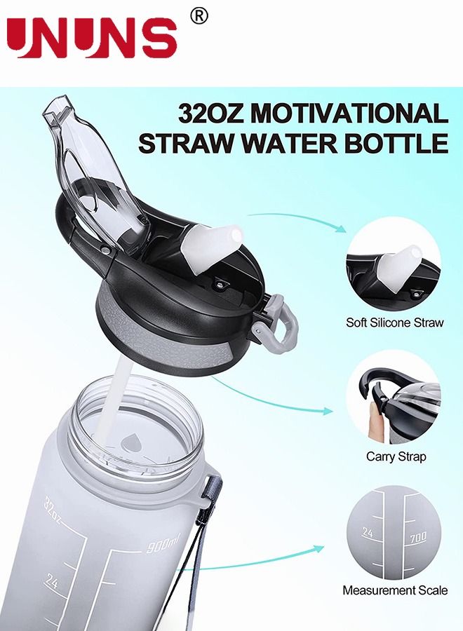 UNUNS 1L Water Bottles with Removable Straw & Time Marker, Motivational Water Bottle with BPA Free Tritan Material, Leakproof Water Jug for Home Office Fitness Sports - Image 3