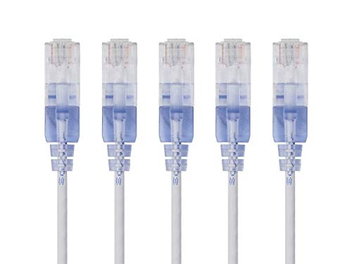 Monoprice SlimRun Cat6A Ethernet Patch Cable - Network Internet Cord - RJ45, Stranded, UTP, Pure Bare Copper Wire, 30AWG, 0.5 Feet, White, 5-Pack - Image 1