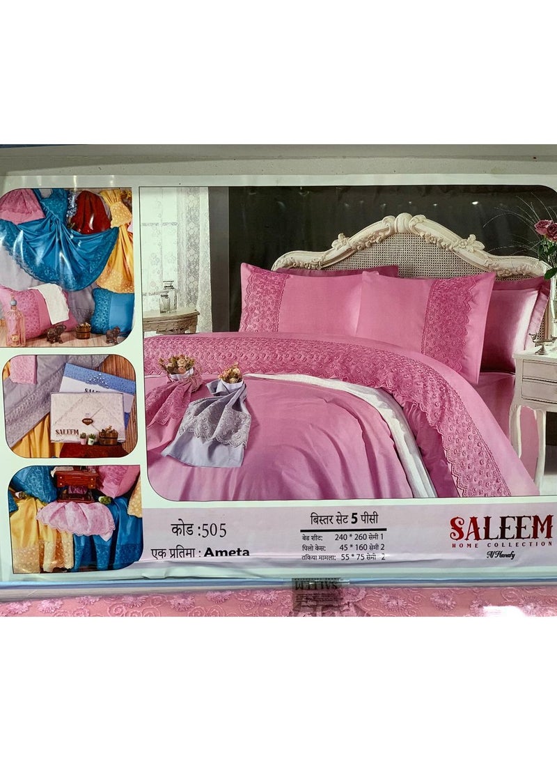 Embroidered and embroidered bed sheet set - 5 pieces  - Image 2