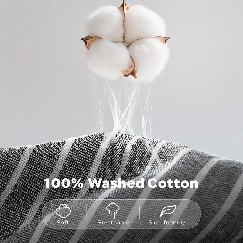 JELLYMONI Cotton Duvet Cover Queen Size - Black Vertical Pinstriped Comforter Cover with Button 100% Washed Cotton 3PCS Breathable Soft Solid Bedding Set Duvet Cover 90×90in & 2 Pillowcases - Image 2