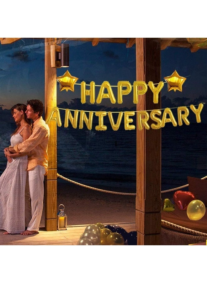 بالونة من الفويل للذكرى السنوية السعيدة، اللون ذهبي (عبوة من 16 حرفًا) - Image 4