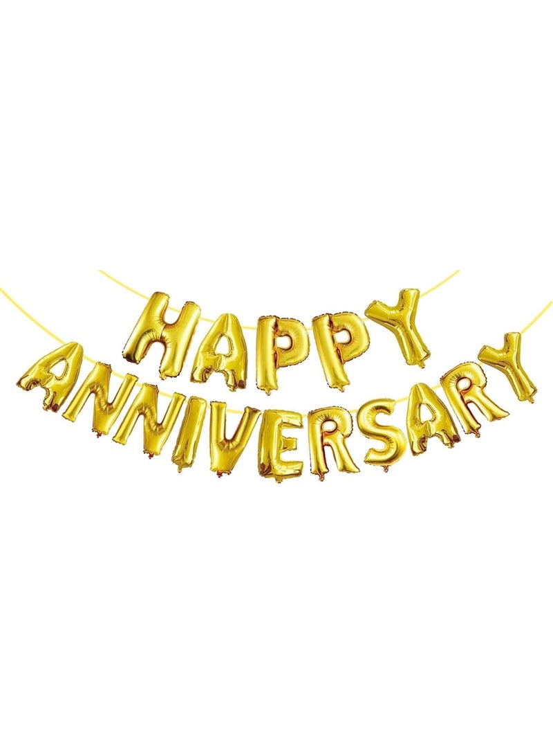 بالونة من الفويل للذكرى السنوية السعيدة، اللون ذهبي (عبوة من 16 حرفًا) - Image 1